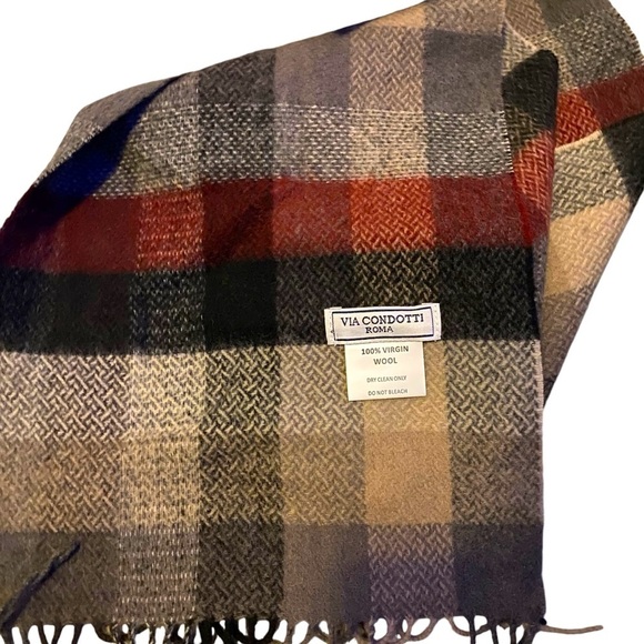 VIA CONDOTTI ROMA 100% Virgin Wool Men’s Winter Scarf, Wrap 64x12 Brwn/Blk/Red - Picture 1 of 5
